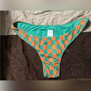 With Jean Green and Orange Checkered Swim Bottom